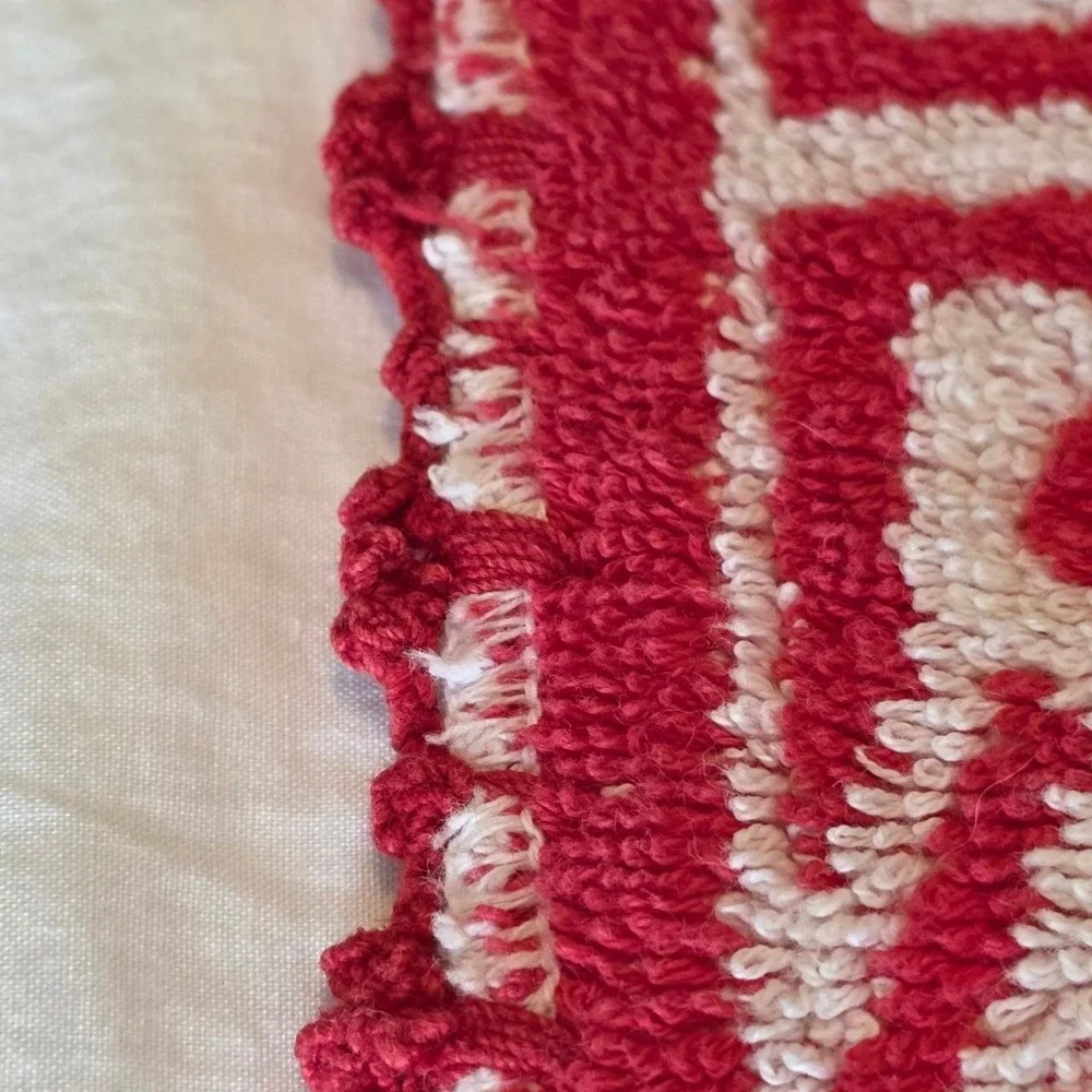 Montgomery Ward Style House Vintage Red White Geometric Towel Set 3pc 1960s/70s